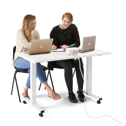 Poppin Irons Flip Top Training Table, 57 inch x 27 inch, Color White, White Frameand Legs, On Castors | Management Offices-6