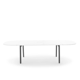Poppin Series A - Scale Racetrack Conference Table 114 inch x 60 inch, Color White, Charcoal Frame and Legs | Corporate Offices
