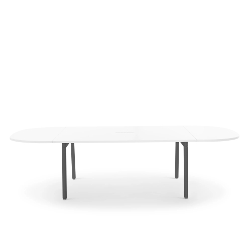 Poppin Series A - Scale Racetrack Conference Table 114 inch x 60 inch, Color White, Charcoal Frame and Legs | Corporate Offices