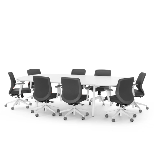 Poppin Series A - Scale Racetrack Conference Table 114 inch x 60 inch, Color White, White Frameand Legs | Management Offices-1