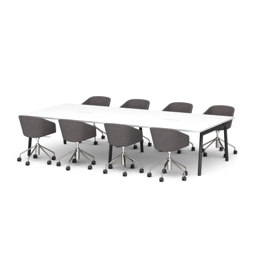 Poppin Series A - Scale Rectangular Conference Table 132 inch x 60 inch, Color White, Charcoal Frame and Legs | Corporate Workspaces-2