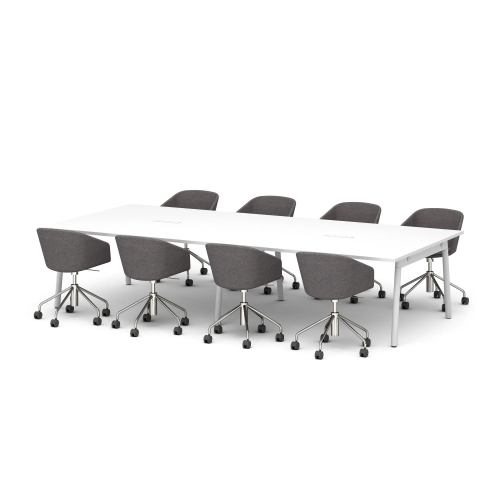 Poppin Series A - Scale Rectangular Conference Table 132 inch x 60 inch, Color White, White Frameand Legs | Management Offices-2
