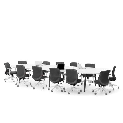 Poppin Series A - Scale Racetrack Conference Table 180 inch x 60 inch, Color White, Charcoal Frame and Legs | Corporate Workspaces-1
