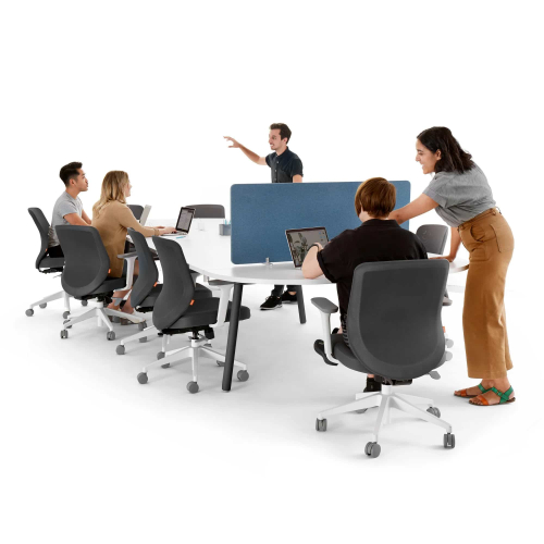 Poppin Series A - Scale Racetrack Conference Table 180 inch x 60 inch, Color White, Charcoal Frame and Legs | Corporate Workspaces-4