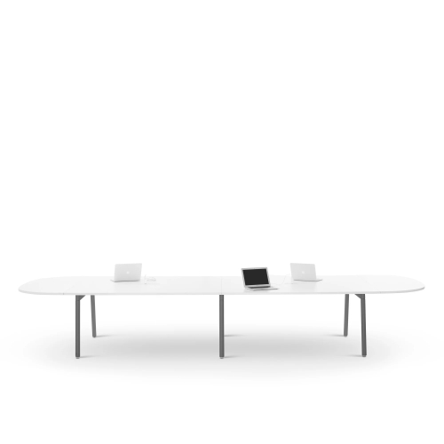 Poppin Series A - Scale Racetrack Conference Table 180 inch x 60 inch, Color White, Charcoal Frame and Legs | Corporate Workspaces