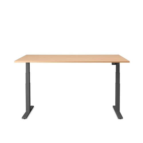Poppin Series L 3S - Adjustable Height Desk, Color Natural Oak, Charcoal Frame and Legs | Offices-1