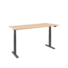 Poppin Series L 3S - Adjustable Height Desk, Color Natural Oak, Charcoal Frame and Legs | Offices