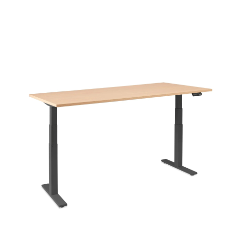 Poppin Series L 3S - Adjustable Height Desk, Color Natural Oak, Charcoal Frame and Legs | Offices