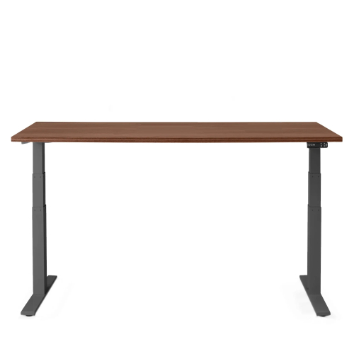 Poppin Series L 3S - Adjustable Height Desk, Color Walnut, Charcoal Frame and Legs | Workspaces-1