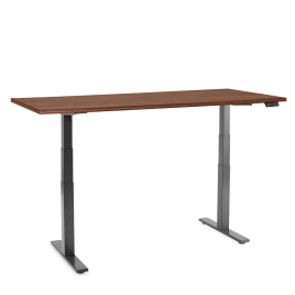 Poppin Series L 3S - Adjustable Height Desk, Color Walnut, Charcoal Frame and Legs | Workspaces