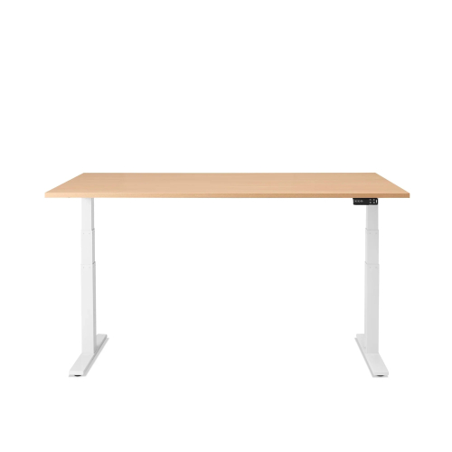 Poppin Series L 3S - Adjustable Height Desk, Color Natural Oak, White Frame and Legs | Home Office & Corporate Use-1