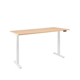 Poppin Series L 3S - Adjustable Height Desk, Color Natural Oak, White Frame and Legs | Home Office & Corporate Use