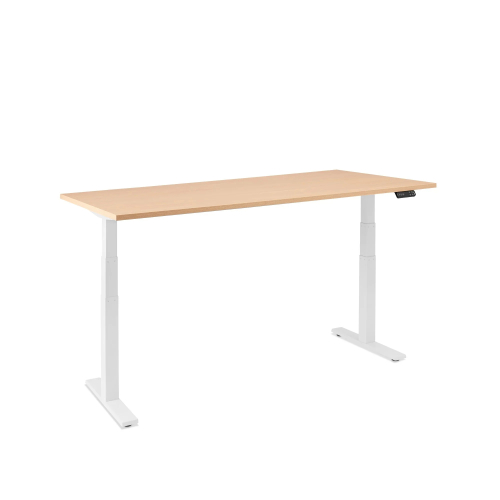 Poppin Series L 3S - Adjustable Height Desk, Color Natural Oak, White Frame and Legs | Home Office & Corporate Use