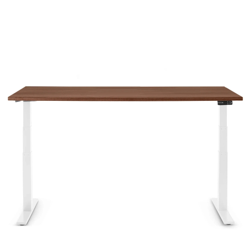 Poppin Series L 3S - Adjustable Height Desk, Color Walnut, White Frame and Legs | Office & Remote Work-1