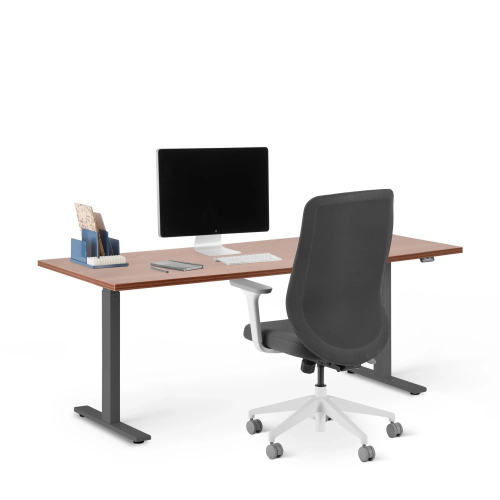 Poppin Series L 2S - Adjustable Height Desk, 72 inch, Color Walnut on Charcoal Legs | Sit-Stand Workstation-1
