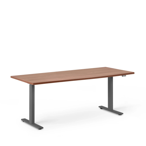 Poppin Series L 2S - Adjustable Height Desk, 72 inch, Color Walnut on Charcoal Legs | Sit-Stand Workstation