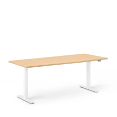Poppin Series L 2S - Adjustable Height Desk, 72 inch, Color Natural Oak on White Legs | Home Office & Corporate Use