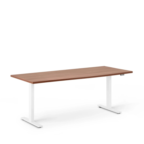 Poppin Series L 2S - Adjustable Height Desk, 72 inch, Color Walnut on White Legs | Office & Remote Work