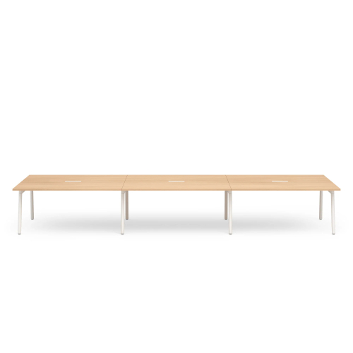 Poppin Series A - Scale Rectangular Conference Table 198 inch x 60 inch, Color Natural Oak, White Frame and Legs | Corporate Offices