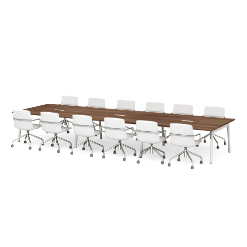 Poppin Series A - Scale Rectangular Conference Table 198 inch x 60 inch, Color Walnut, White Frame and Legs | Corporate Environments-2