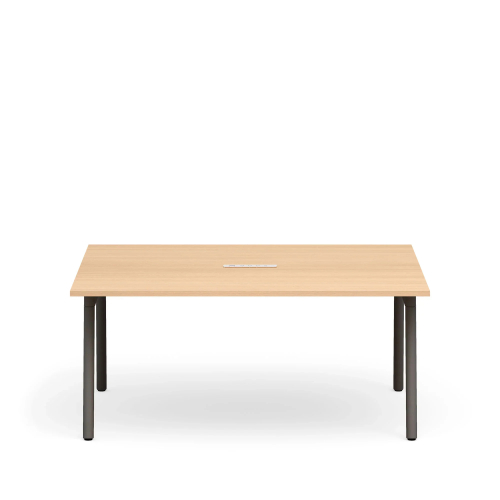 Poppin Series A - Scale Rectangular Conference Table 66 inch x 60 inch, Color Natural Oak, Charcoal Frame and Legs | Professional Use