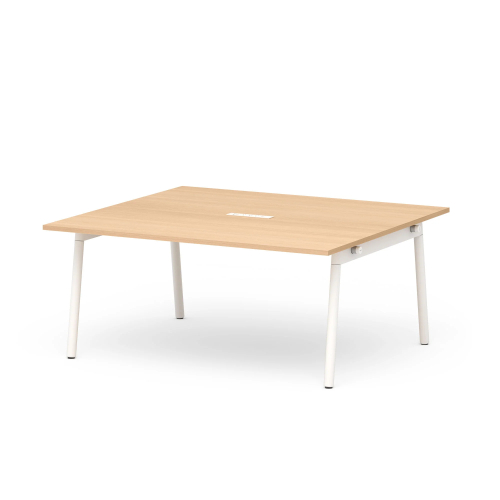 Poppin Series A - Scale Rectangular Conference Table 66 inch x 60 inch, Color Natural Oak, White Frame and Legs | Corporate Offices-1