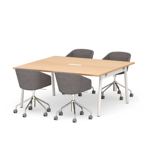 Poppin Series A - Scale Rectangular Conference Table 66 inch x 60 inch, Color Natural Oak, White Frame and Legs | Corporate Offices-2