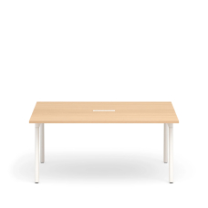 Poppin Series A - Scale Rectangular Conference Table 66 inch x 60 inch, Color Natural Oak, White Frame and Legs | Corporate Offices