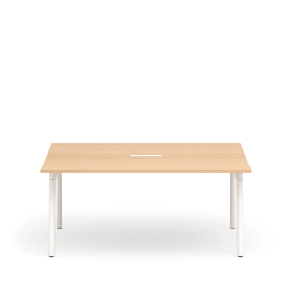 Poppin Series A - Scale Rectangular Conference Table 66 inch x 60 inch, Color Natural Oak, White Frame and Legs | Corporate Offices