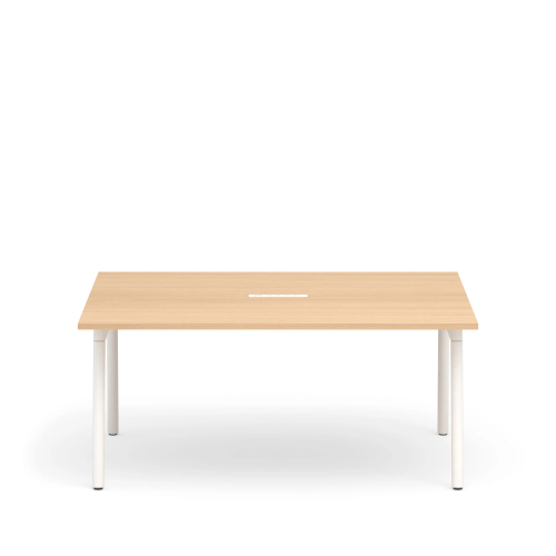 Poppin Series A - Scale Rectangular Conference Table 66 inch x 60 inch, Color Natural Oak, White Frame and Legs | Corporate Offices