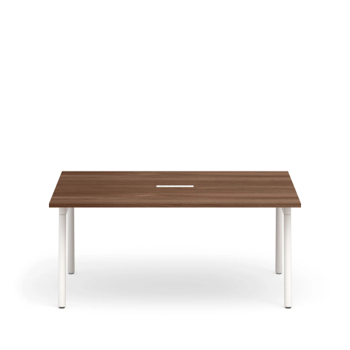 Poppin Series A - Scale Rectangular Conference Table 66 inch x 60 inch, Color Walnut, White Frame and Legs | Corporate Environments