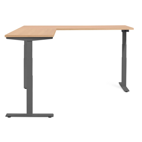 Poppin Series L 3S - Corner Desk, Left Handed, Color Natural Oak on Charcoal Legs | Offices-1
