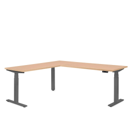 Poppin Series L 3S - Corner Desk, Left Handed, Color Natural Oak on Charcoal Legs | Offices