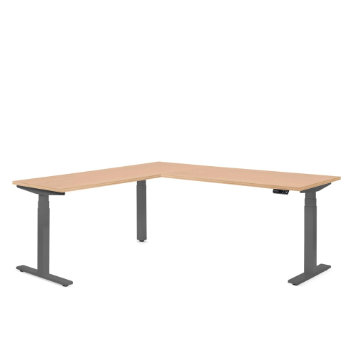 Poppin Series L 3S - Corner Desk, Left Handed, Color Natural Oak on Charcoal Legs | Offices