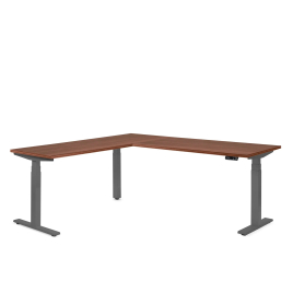 Poppin Series L 3S - Corner Desk, Left Handed, Walnut Oak on Charcoal Legs | Corporate Use