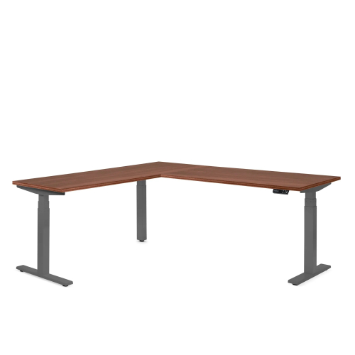 Poppin Series L 3S - Corner Desk, Left Handed, Walnut Oak on Charcoal Legs | Corporate Use