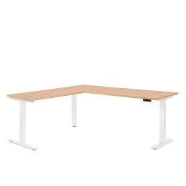 Poppin Series L 3S - Corner Desk, Left Handed, Color Natural Oak on White Legs | Home Office & Corporate Use