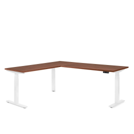 Poppin Series L 3S - Corner Desk, Left Handed, Walnut Oak on White Legs | Office & Remote Work