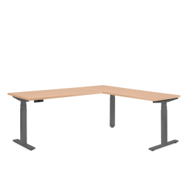 Poppin Series L 3S - Corner Desk, Right Handed, Color Natural Oak on Charcoal Legs | Corporate Use