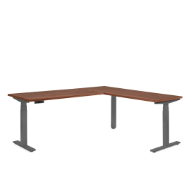 Poppin Series L 3S - Corner Desk, Right Handed, Walnut Oak on Charcoal Legs | Smooth Height Control
