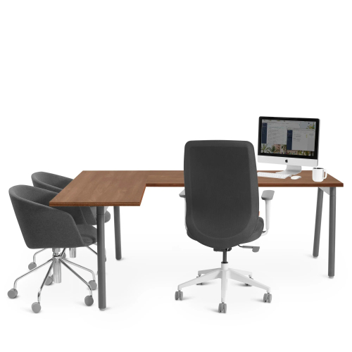 Poppin Series A - Corner Desk, Left Handed, Color Walnut on Charcoal Legs | Home Office Setup-1