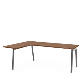 Poppin Series A - Corner Desk, Left Handed, Color Walnut on Charcoal Legs | Home Office Setup
