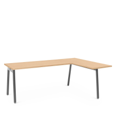 Poppin Series A - Corner Desk, Right Handed, Color Natural Oak on Charcoal Legs | Work & Study
