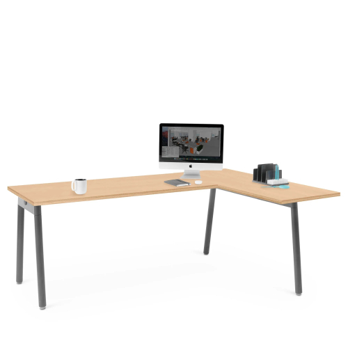 Poppin Series A - Corner Desk, Right Handed, Color Natural Oak on Charcoal Legs | Work & Study-3