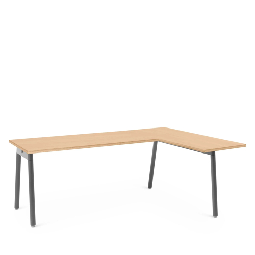Poppin Series A - Corner Desk, Right Handed, Color Natural Oak on Charcoal Legs | Work & Study