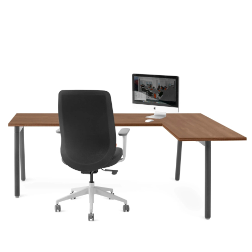 Poppin Series A - Corner Desk, Right Handed, Color Walnut on Charcoal Legs | Functional Work Surface-1