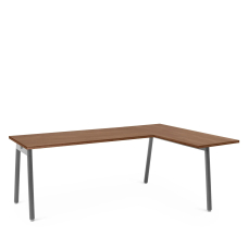 Poppin Series A - Corner Desk, Right Handed, Color Walnut on Charcoal Legs | Functional Work Surface
