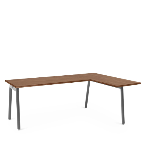 Poppin Series A - Corner Desk, Right Handed, Color Walnut on Charcoal Legs | Functional Work Surface