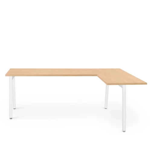 Poppin Series A - Corner Desk, Right Handed, Color Natural Oak on White Legs | Home Office & Small Spaces-1