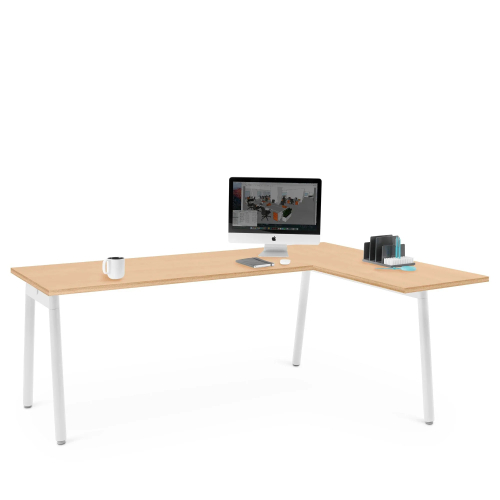 Poppin Series A - Corner Desk, Right Handed, Color Natural Oak on White Legs | Home Office & Small Spaces-3